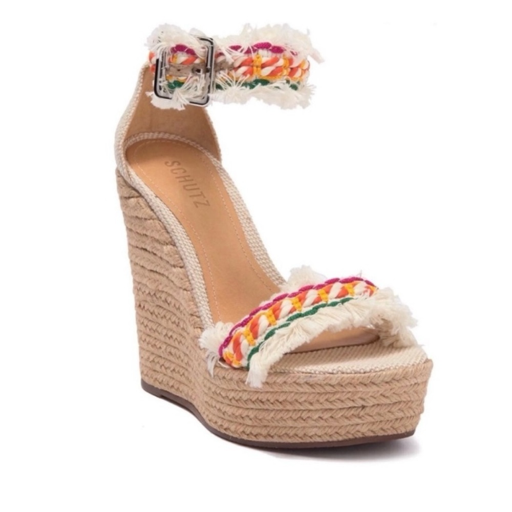 SCHUTZ Beige Multi Munika Espadrille Wedge Sandals Size 8 Like New